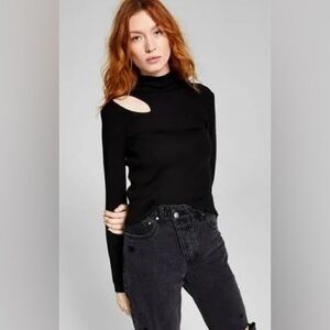 Black Cutout Turtleneck Sweater